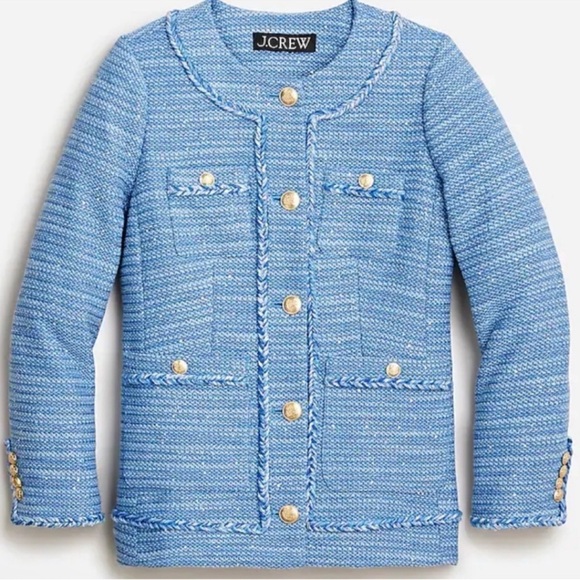 J. Crew Jackets & Blazers - (SOLD) J. Crew Long Lady Jacket in Bright Peri Blue Sequin Tweed Gold Buttons